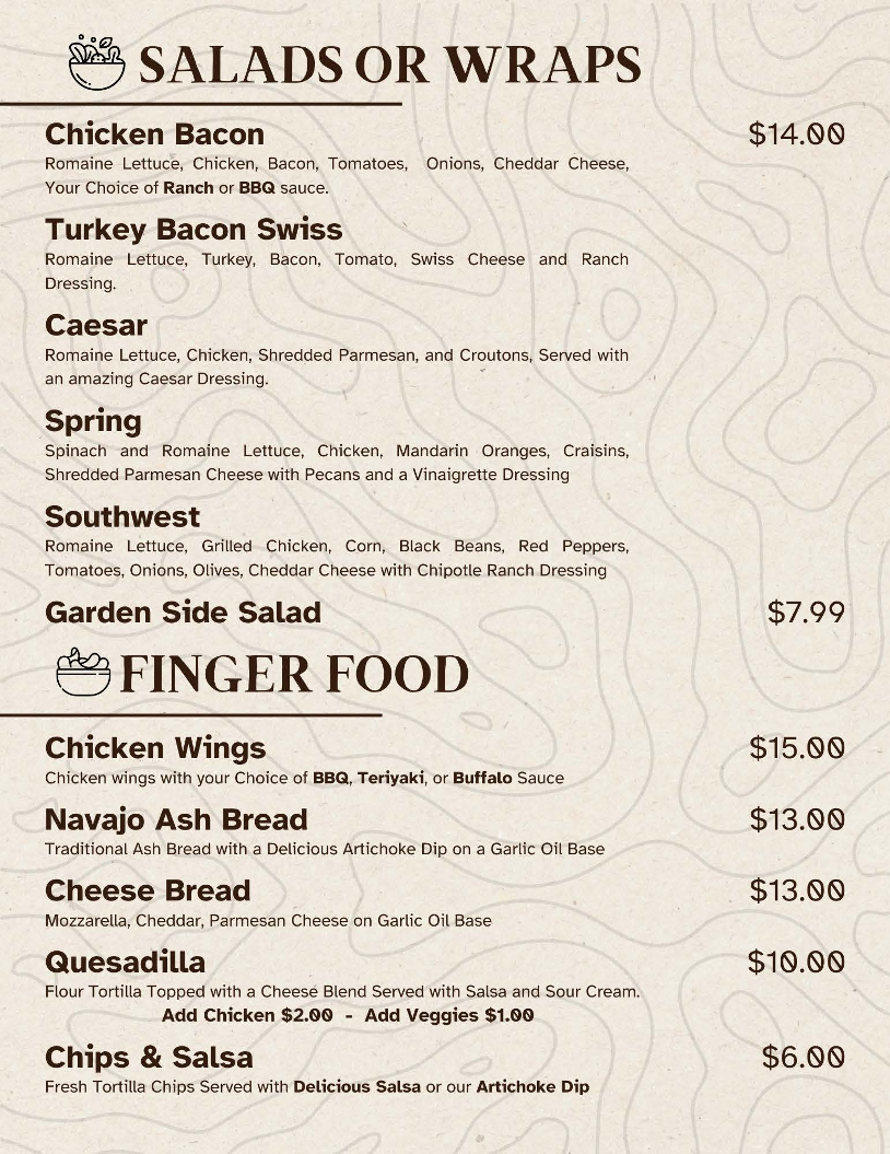 Cedar Shack Cafe menu board