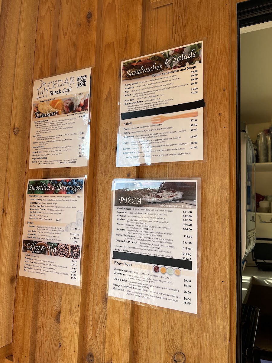 Cedar Shack Cafe menu board