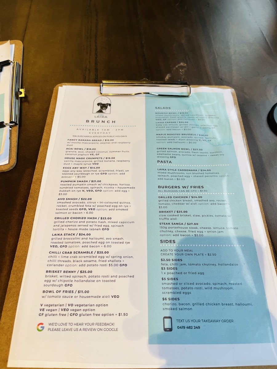 Little Laika menu board