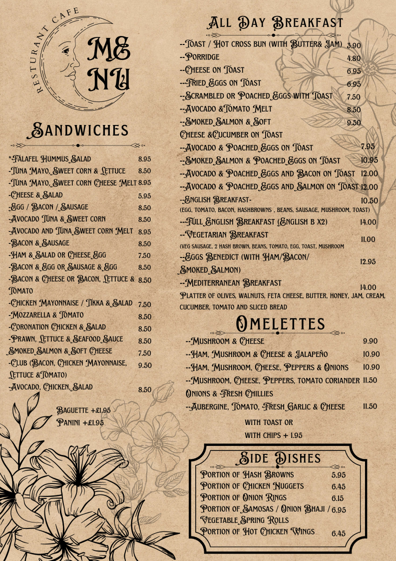 Marjan's menu board