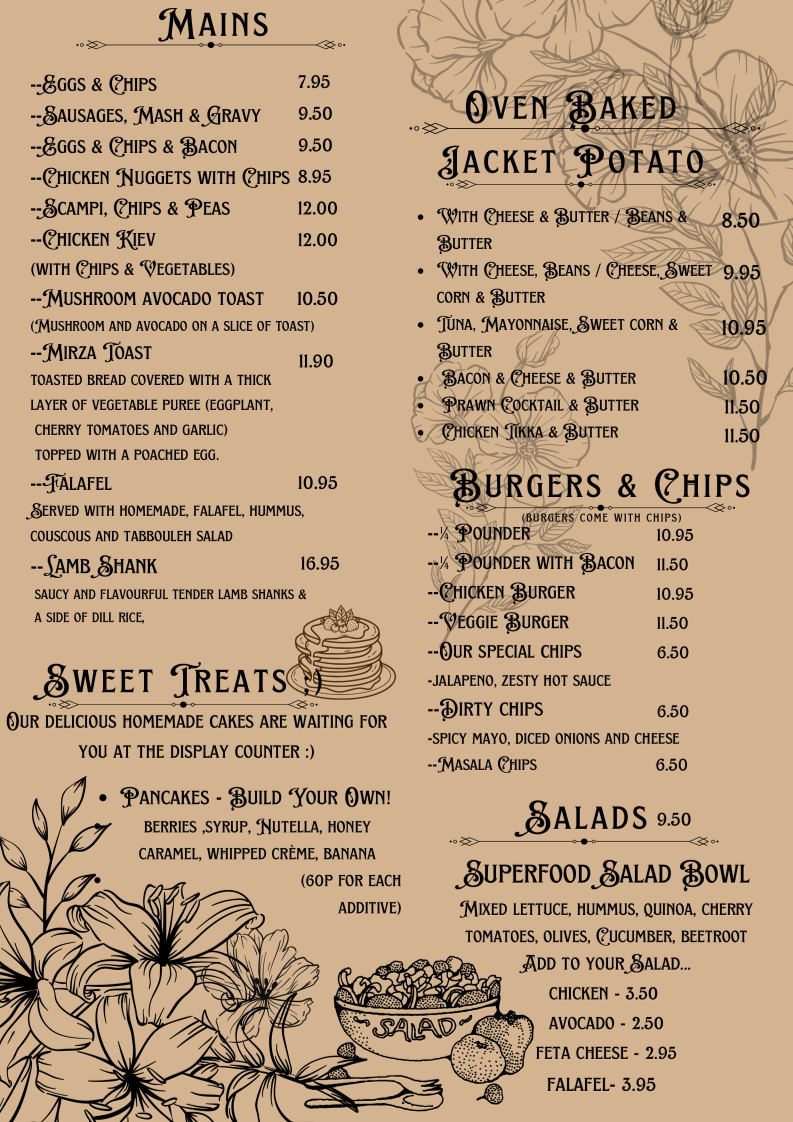 Marjan's menu board