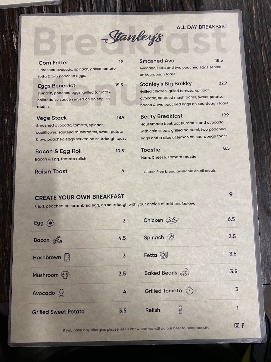 Stanley's Cafe / Restaurant menu board