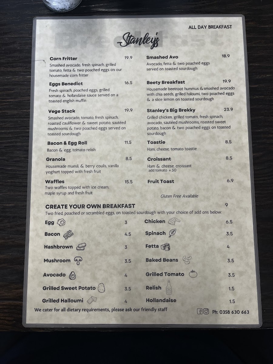 Stanley's Cafe / Restaurant menu board