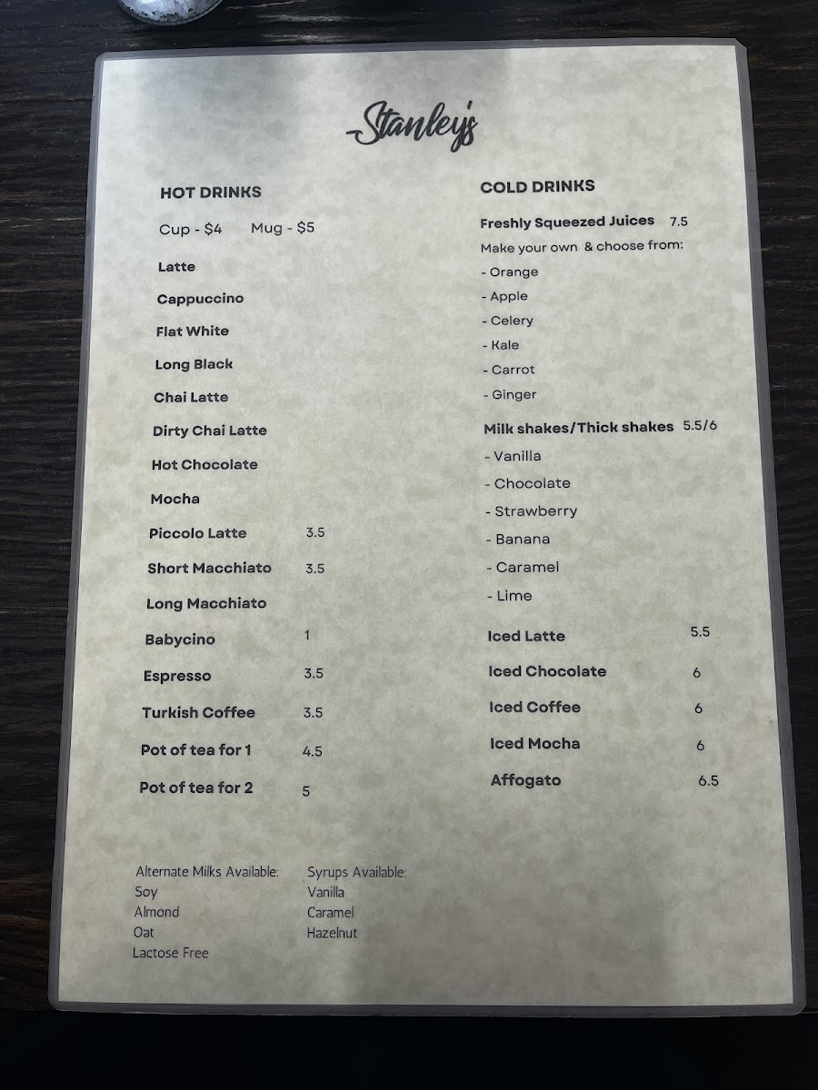 Stanley's Cafe / Restaurant menu board