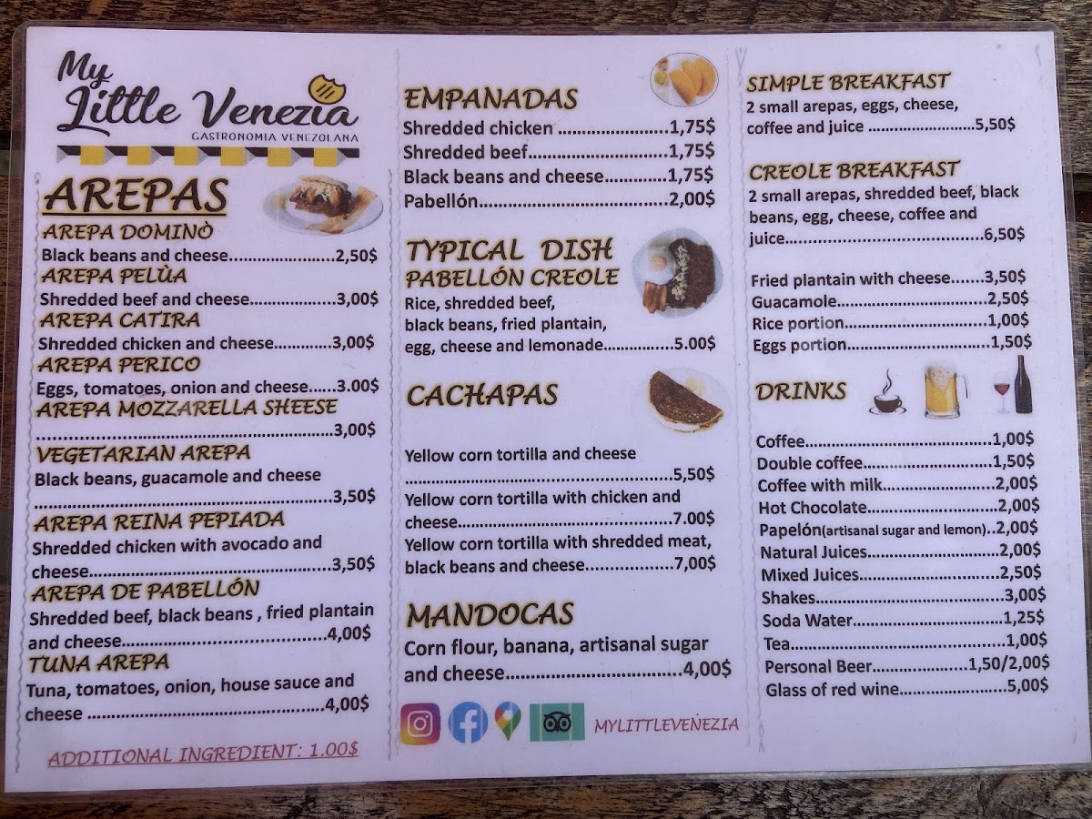 My Little Venezia Mindo menu board