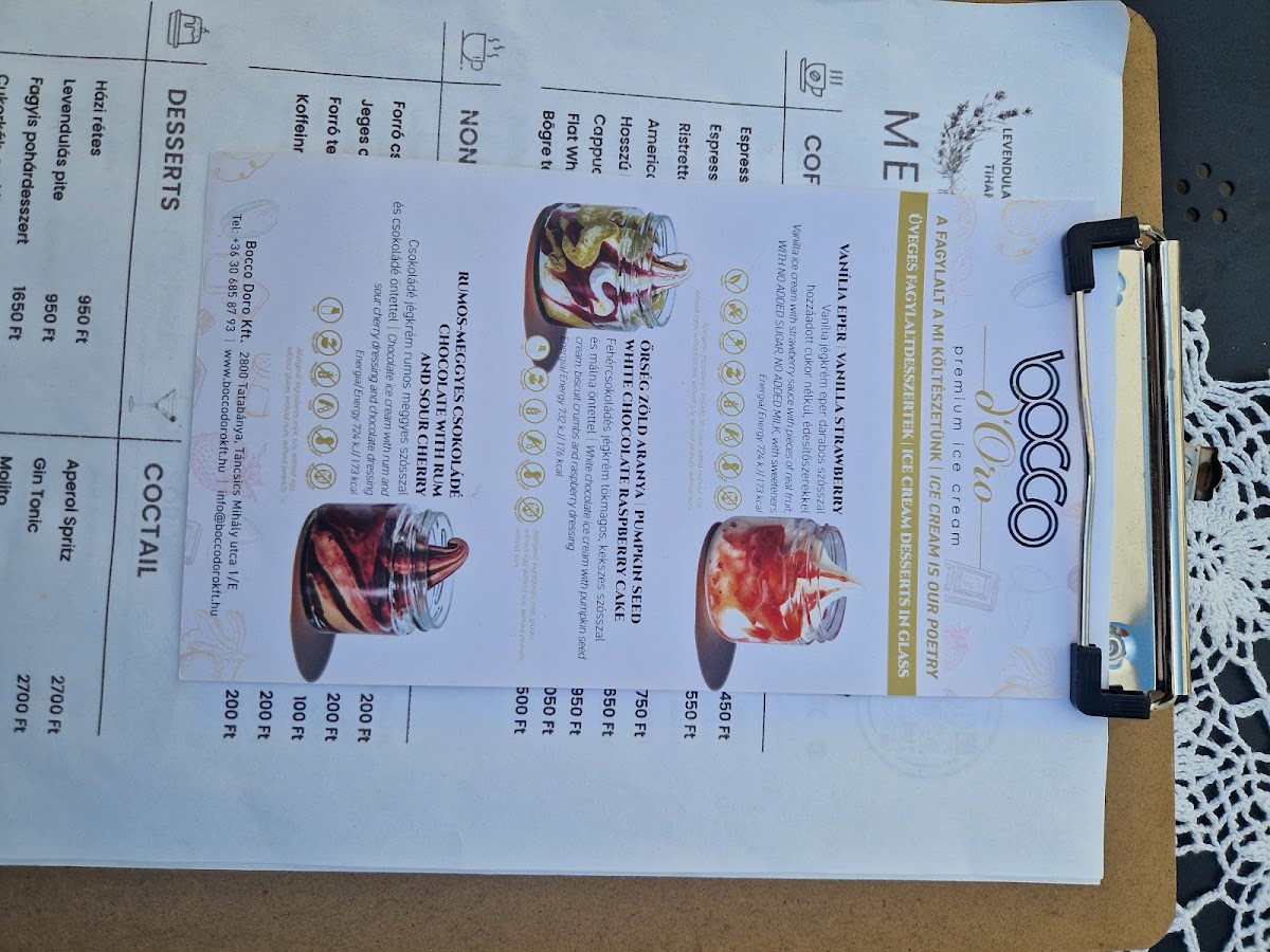 Levendula Kávézó menu board