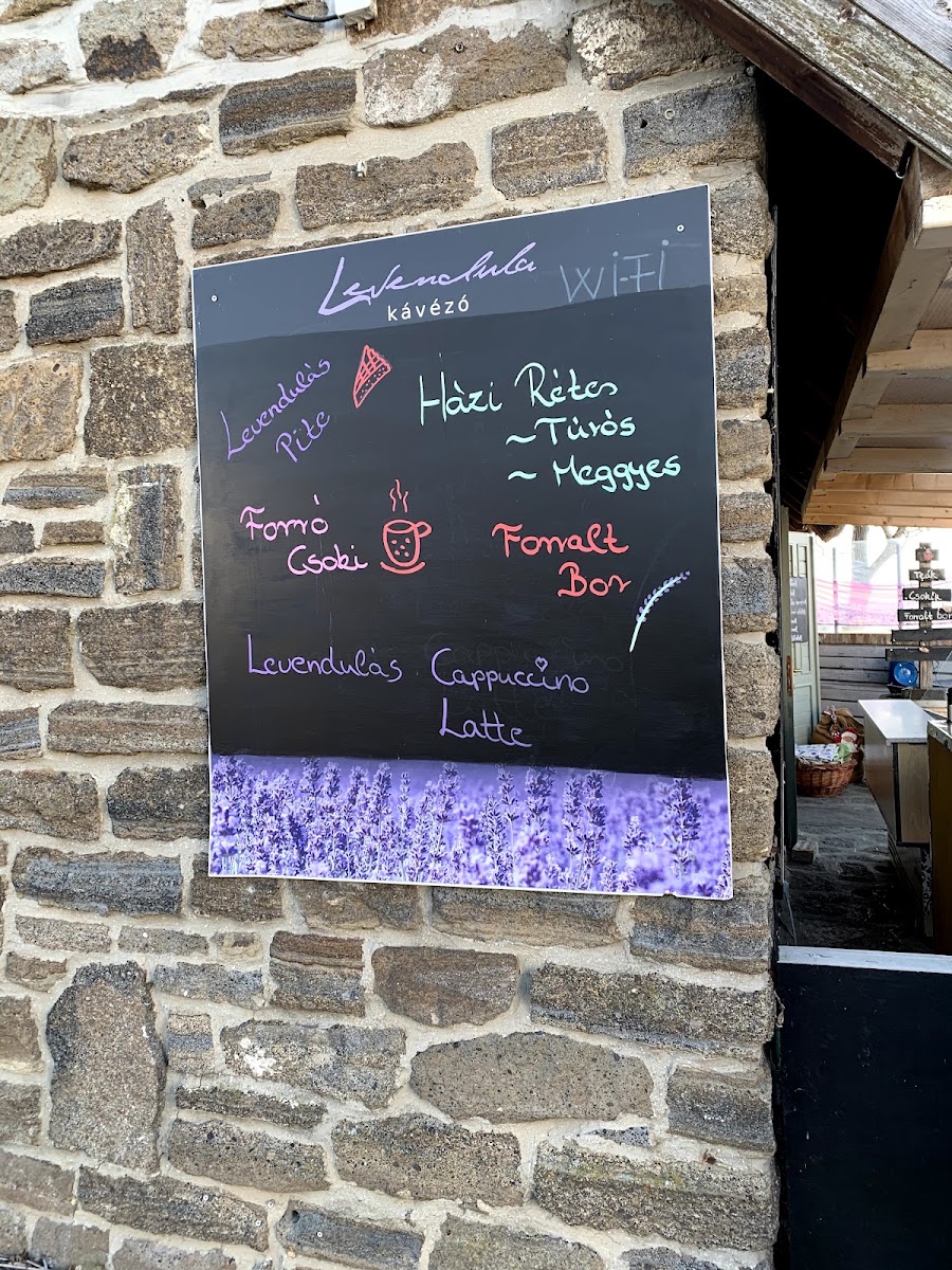 Levendula Kávézó menu board