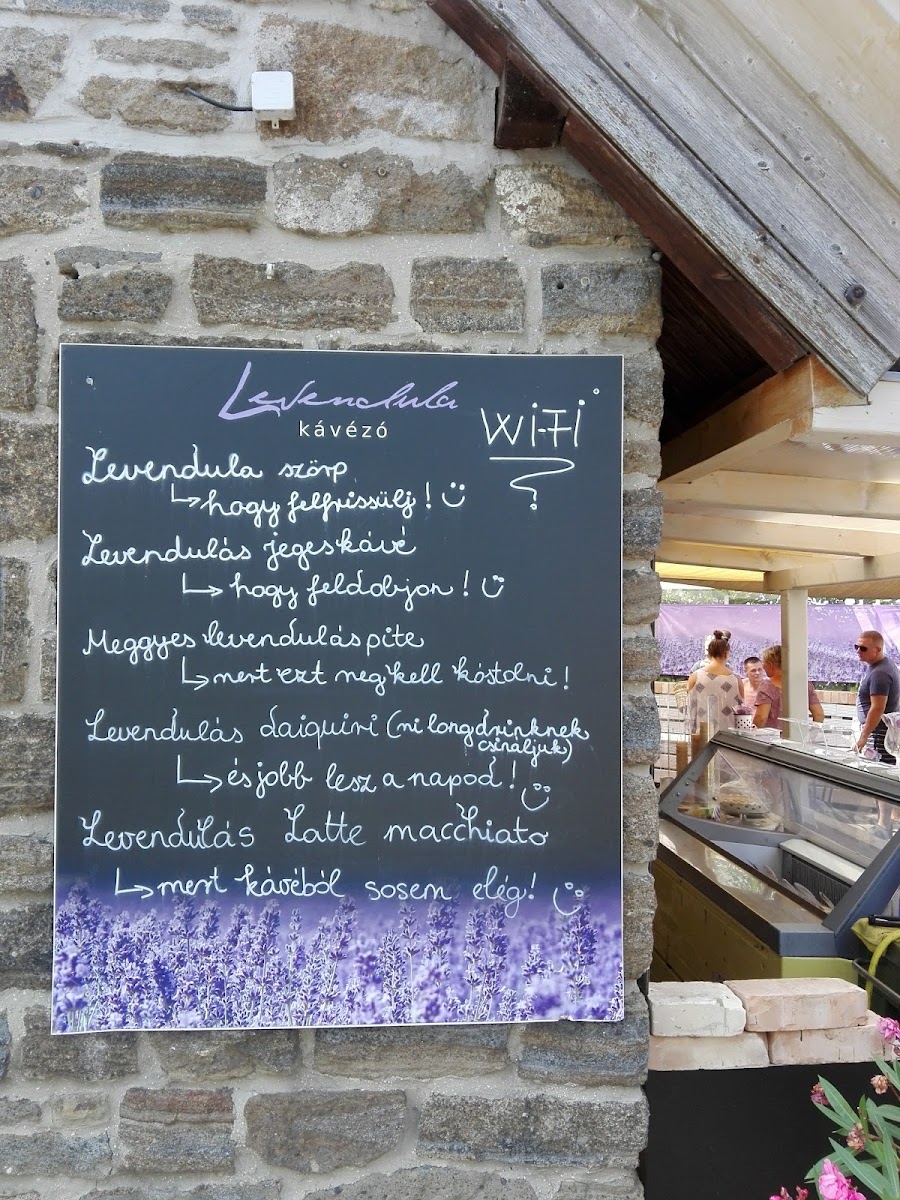 Levendula Kávézó menu board