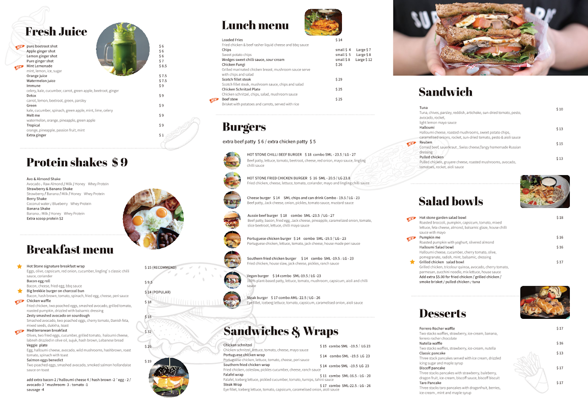 Hot Stone Cafe menu board