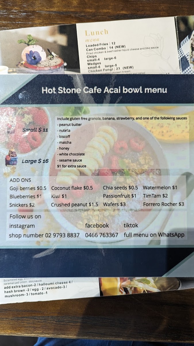 Hot Stone Cafe menu board