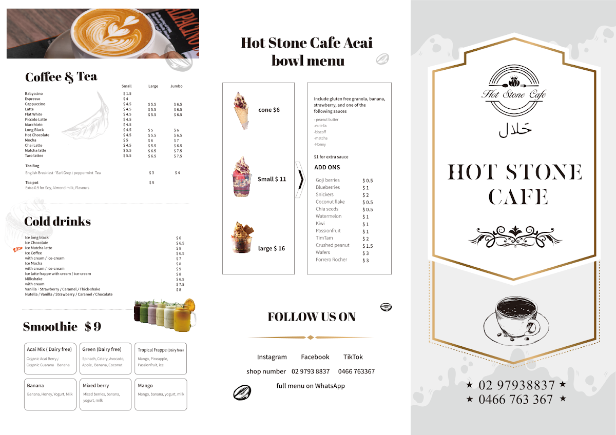 Hot Stone Cafe menu board