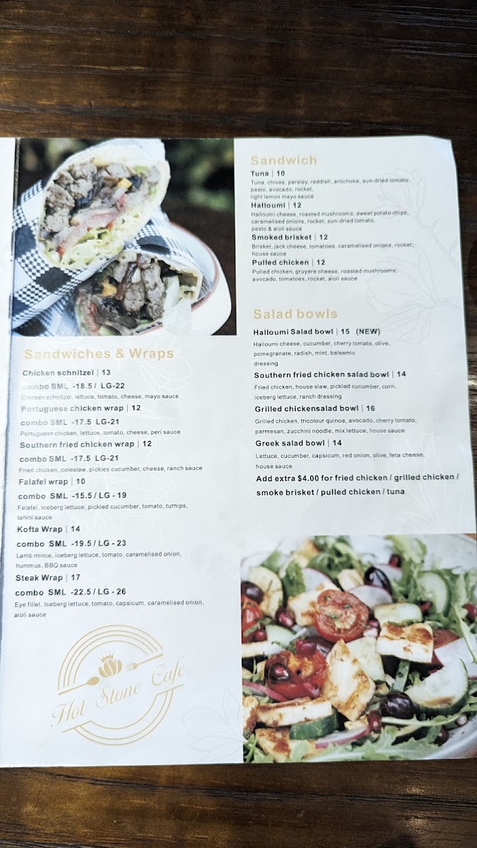 Hot Stone Cafe menu board