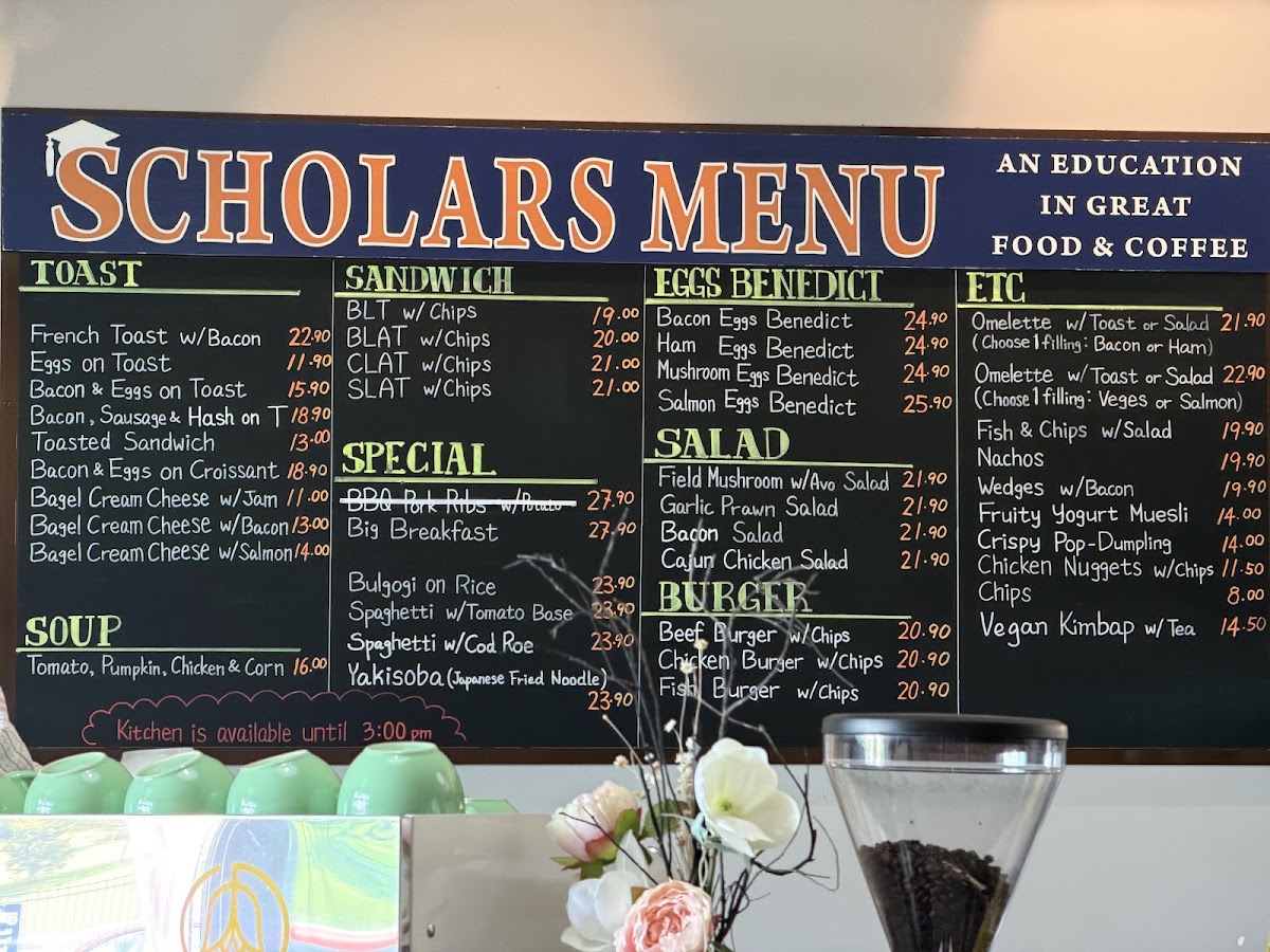 Scholars Cafe menu board