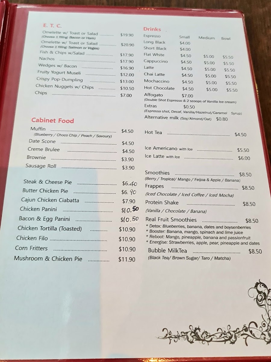 Scholars Cafe menu board