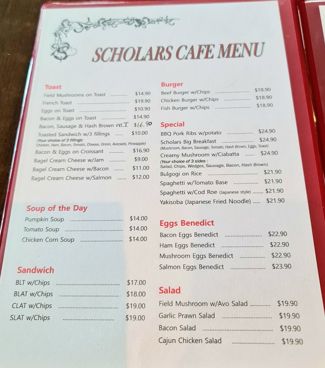 Scholars Cafe menu board