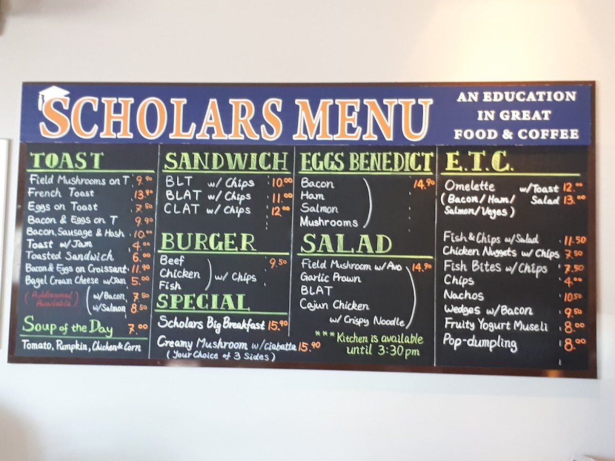 Scholars Cafe menu board