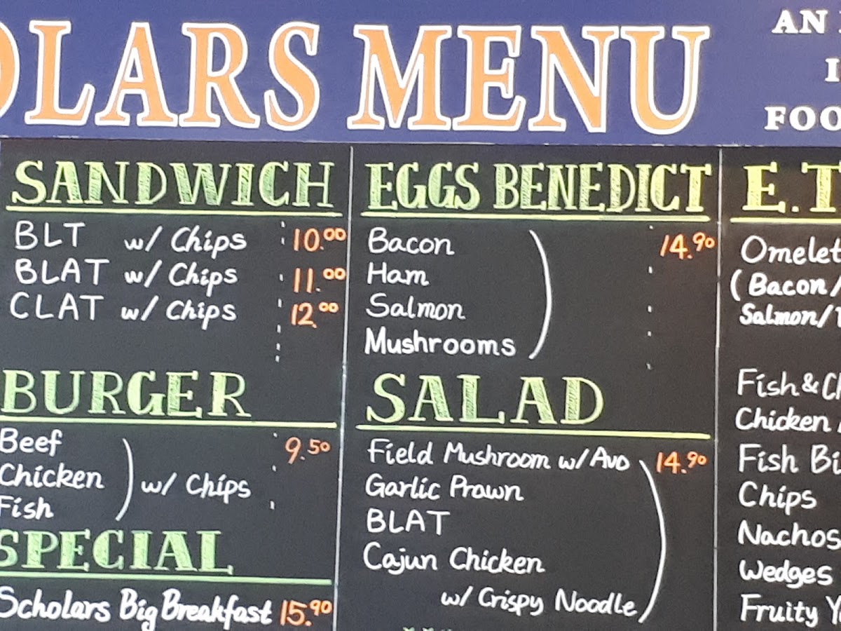 Scholars Cafe menu board
