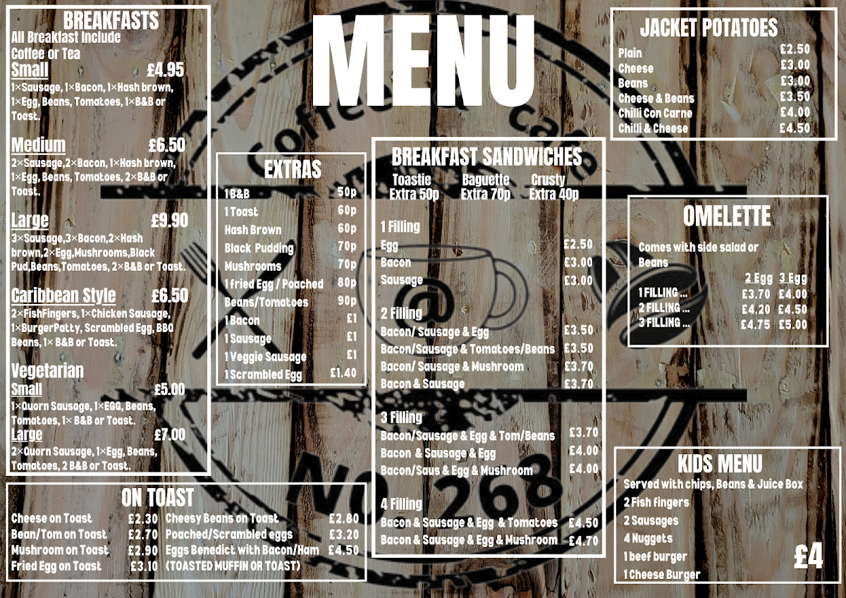 Coffee & Cafe @ 268 / Street Food @ 268 menu board