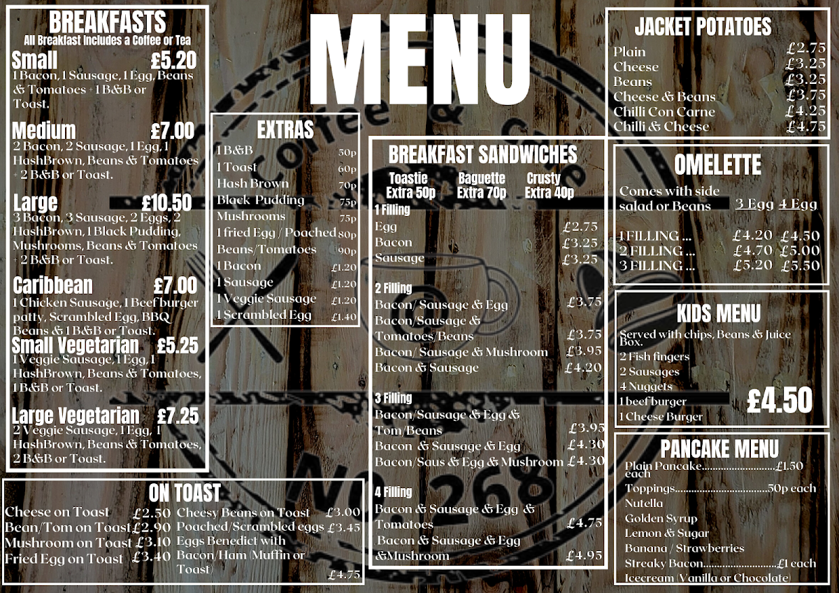 Coffee & Cafe @ 268 / Street Food @ 268 menu board