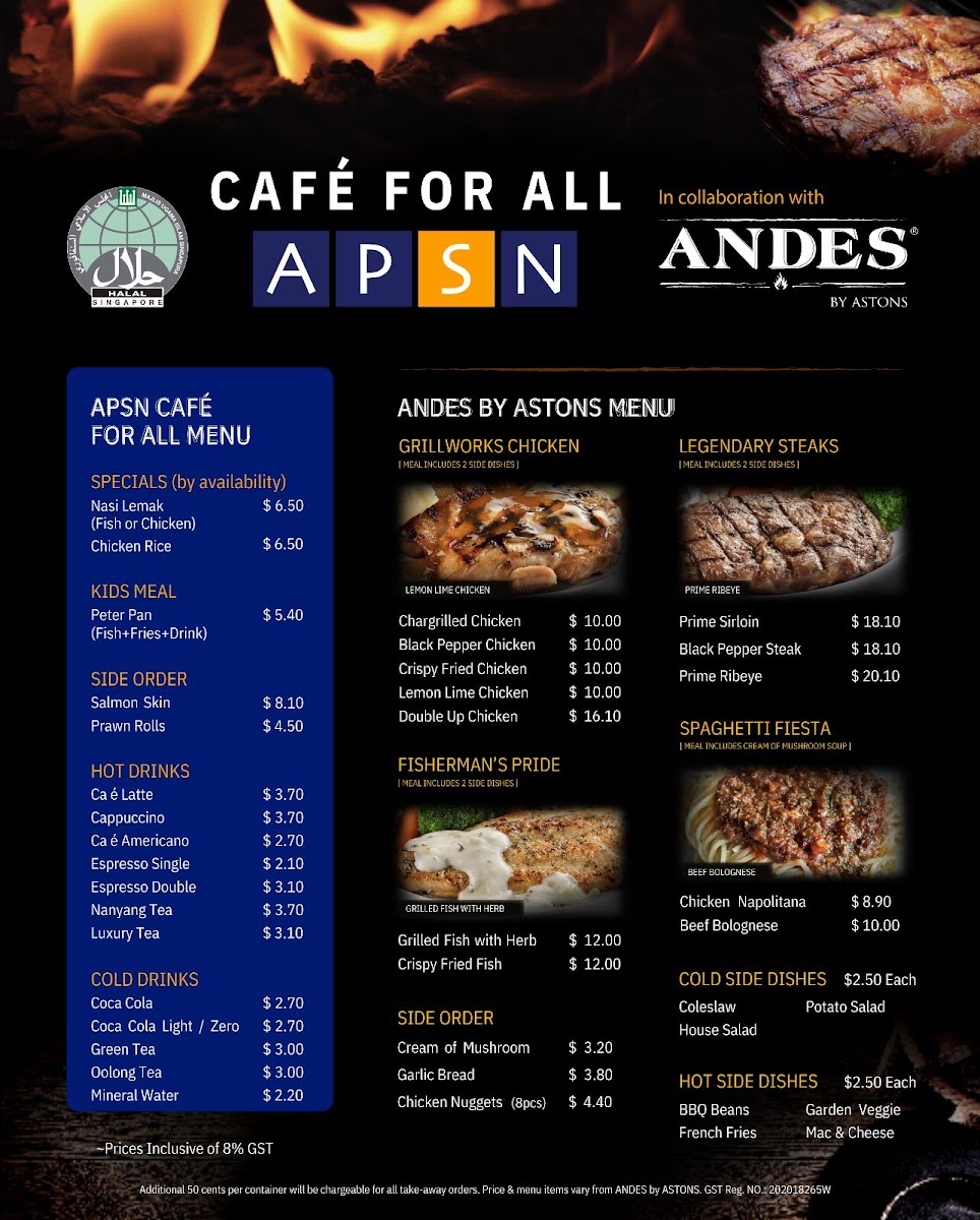 APSN Café for All menu board