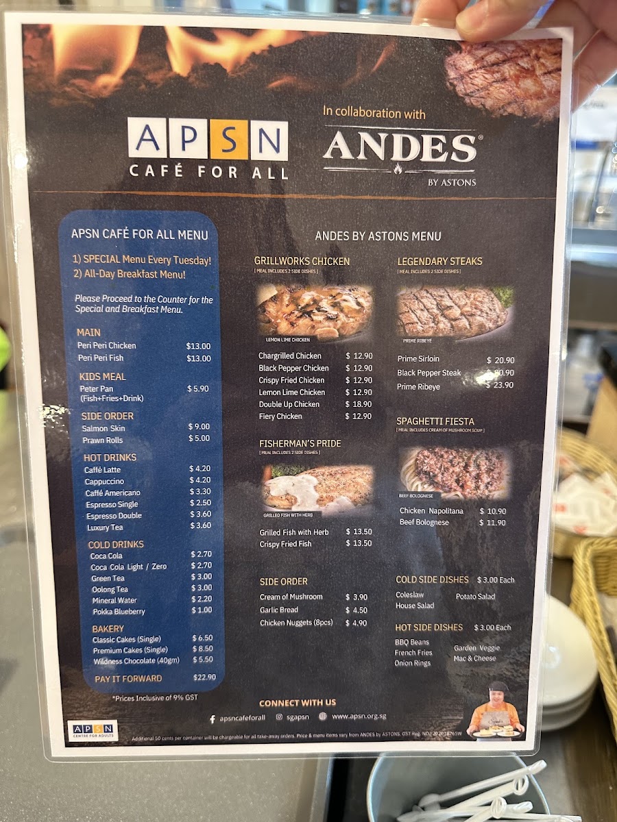 APSN Café for All menu board