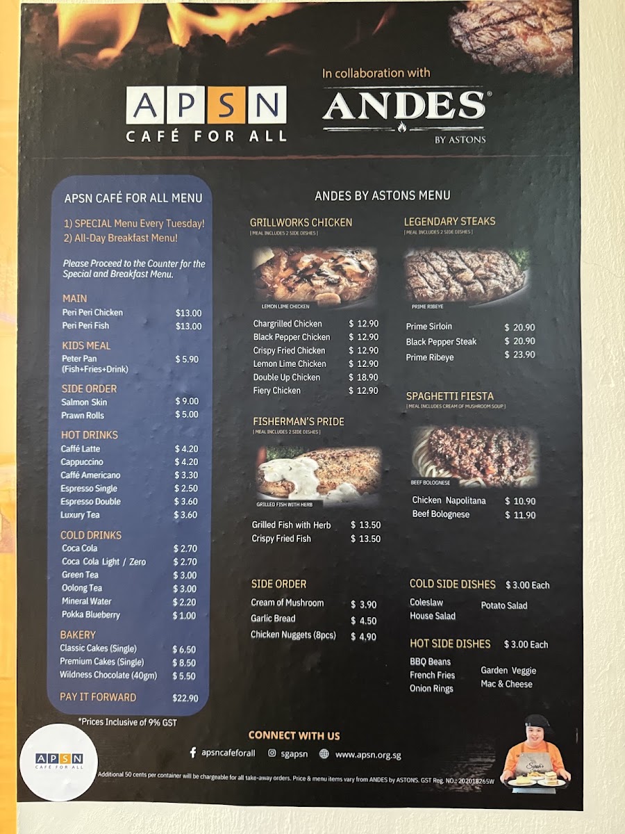 APSN Café for All menu board