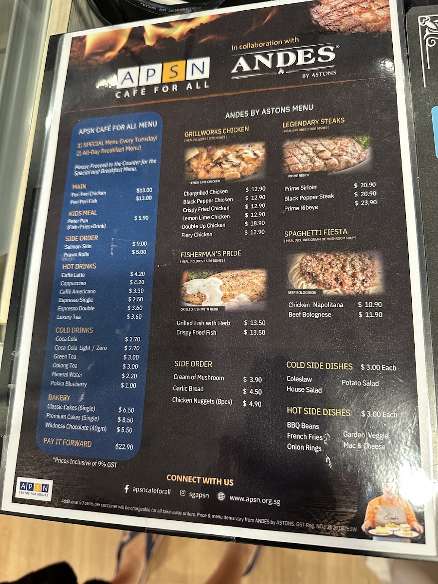 APSN Café for All menu board