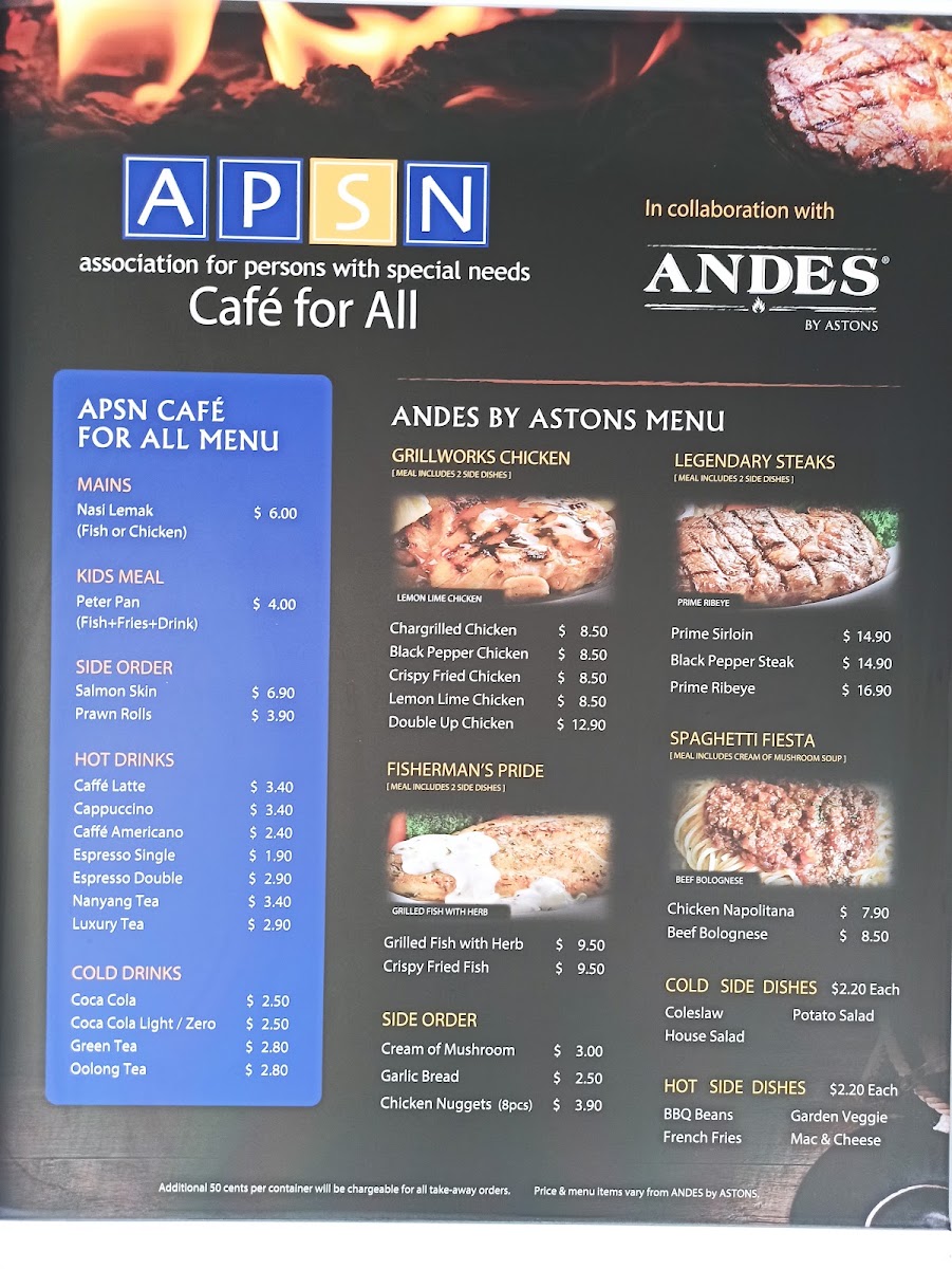 APSN Café for All menu board