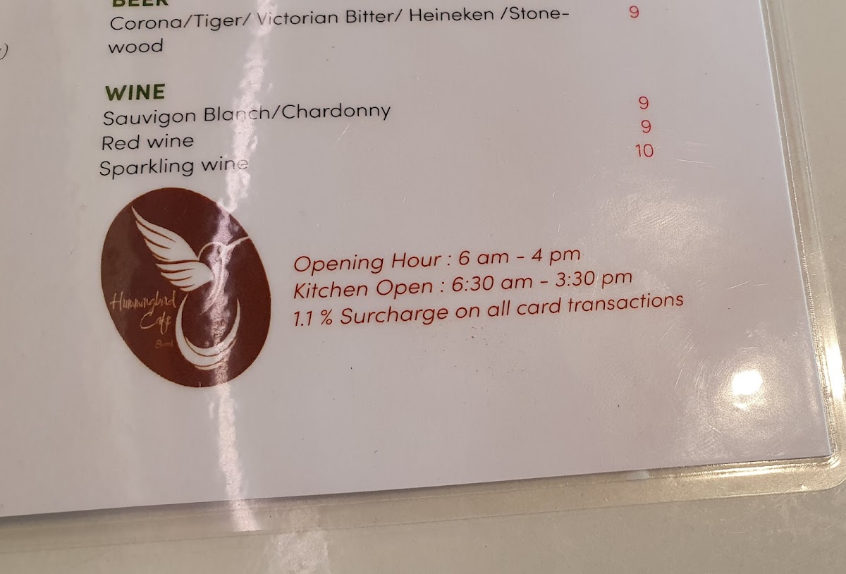 Hummingbird Elwood menu board
