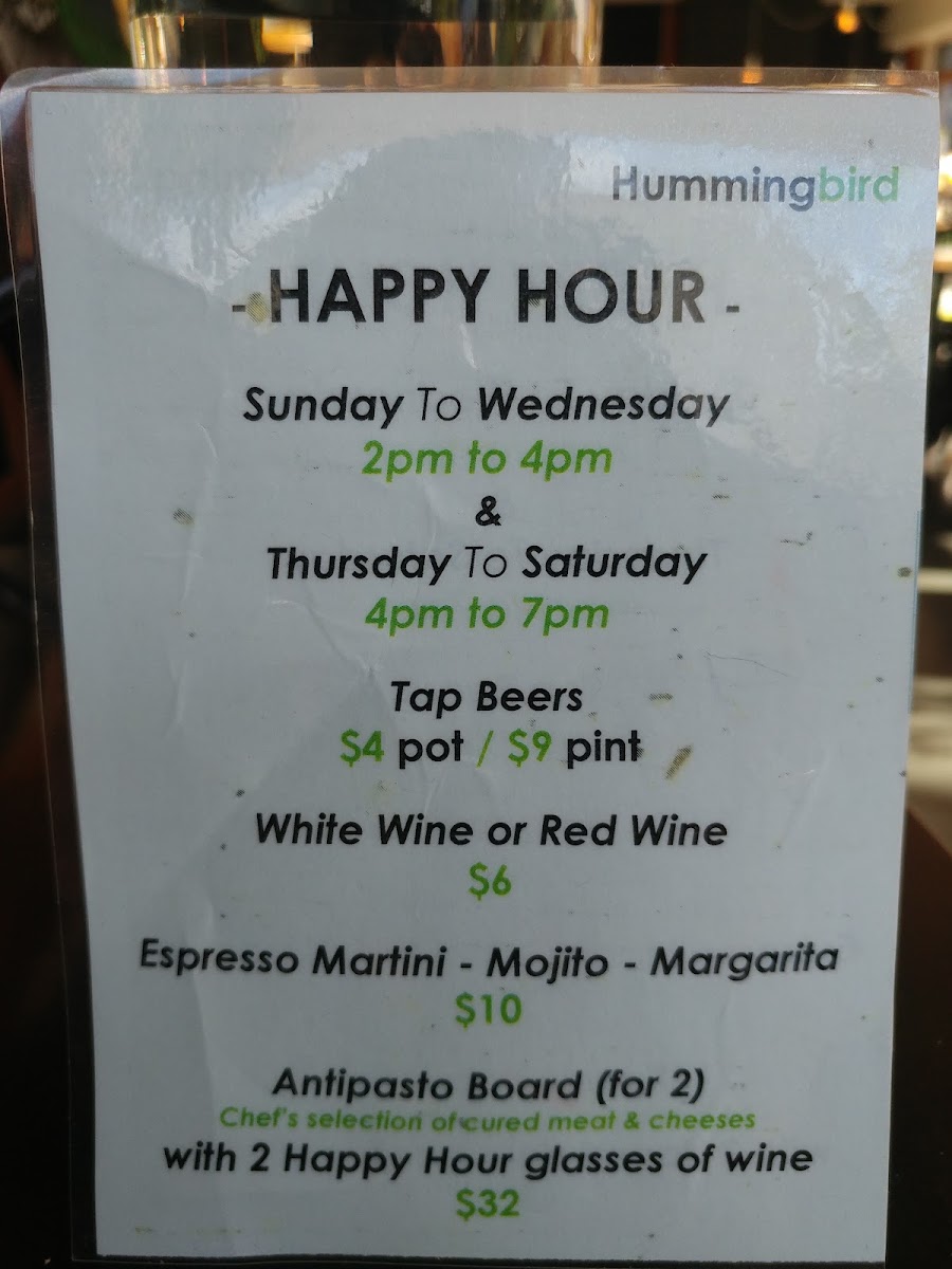 Hummingbird Elwood menu board