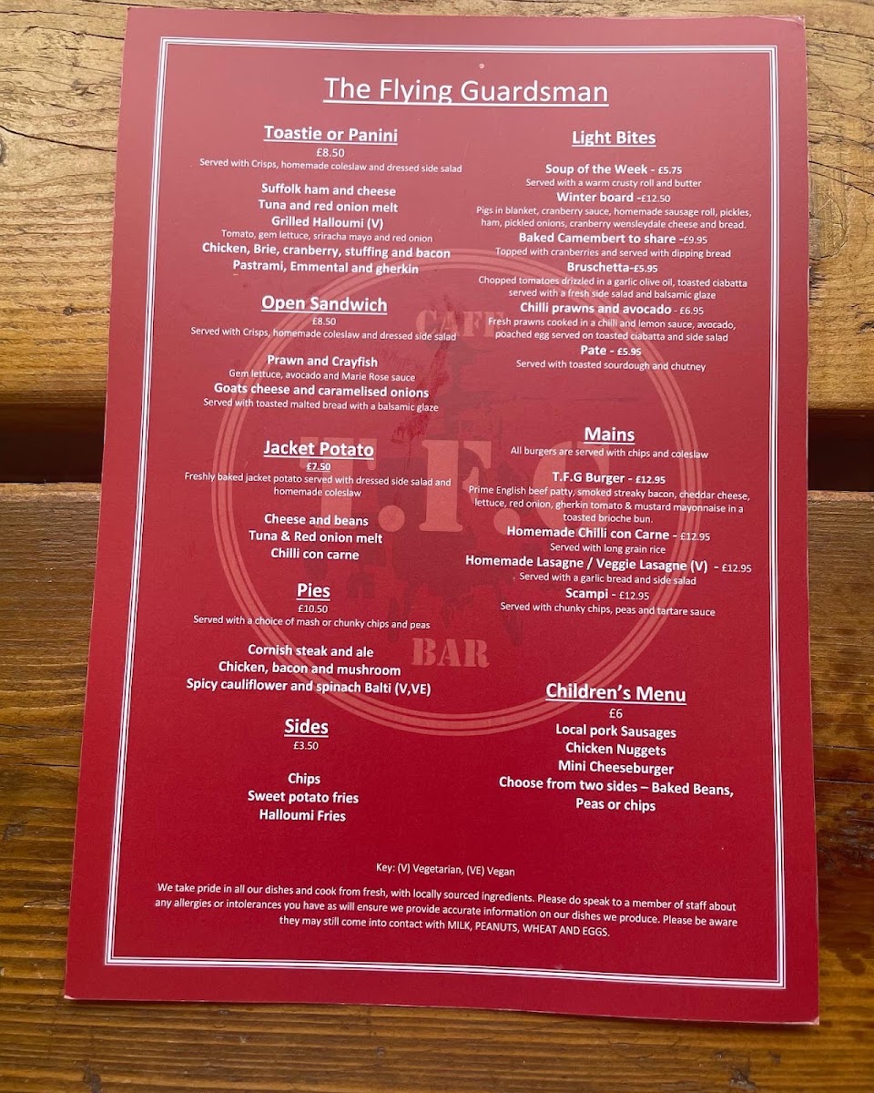 The Flying Guardsman menu board