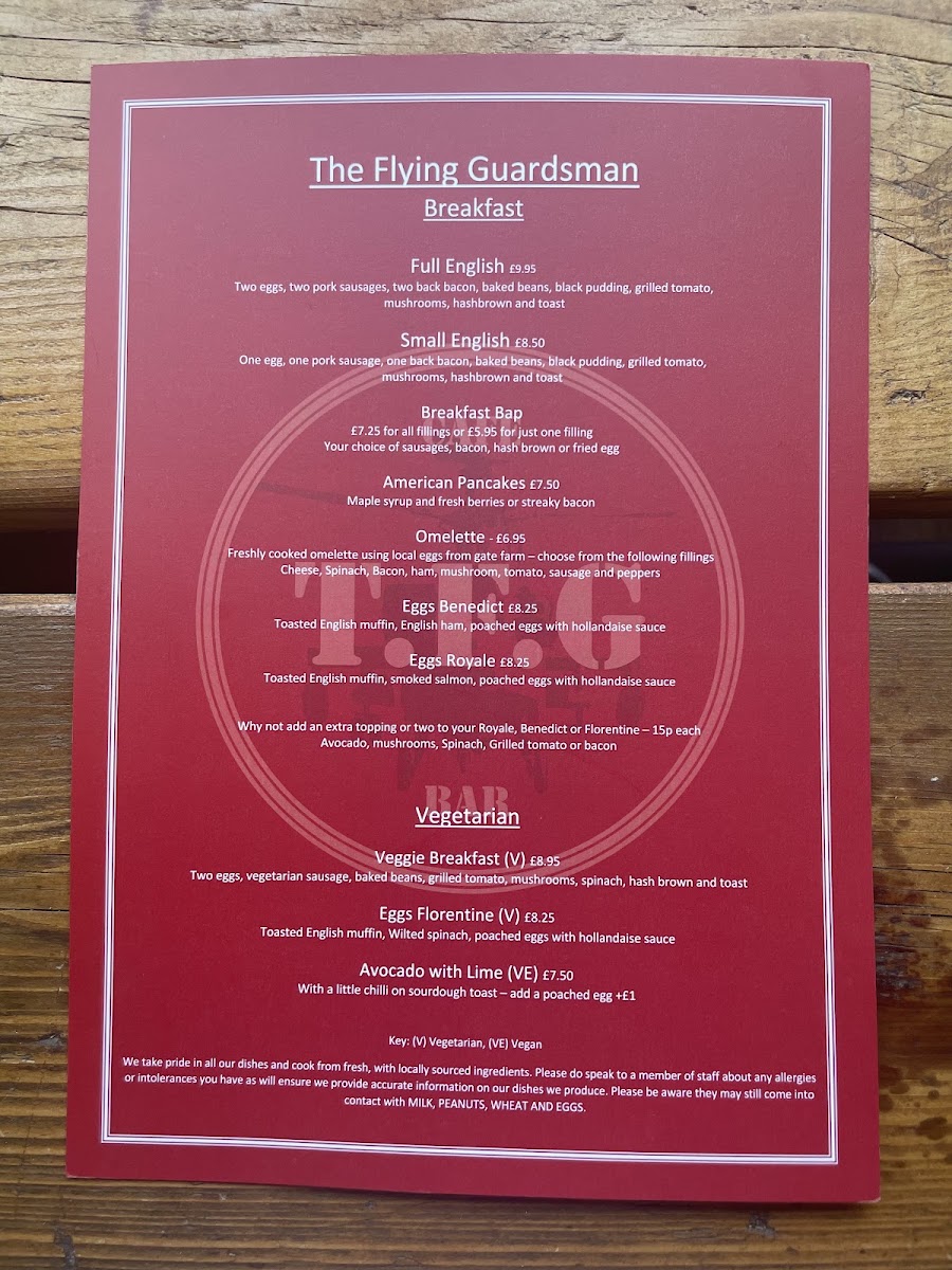 The Flying Guardsman menu board