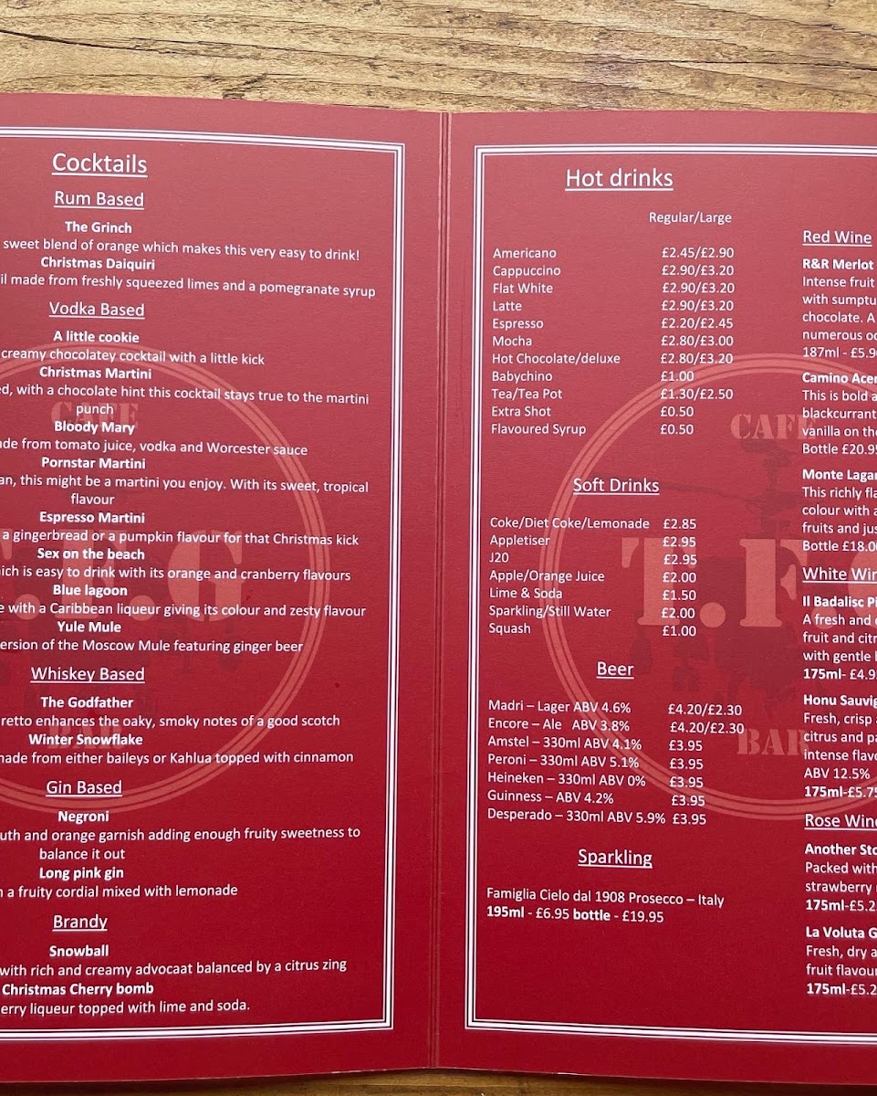 The Flying Guardsman menu board