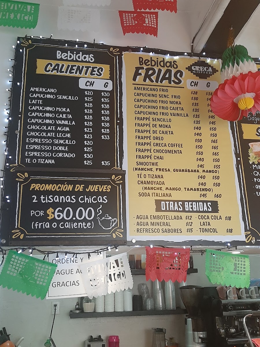 Greca Coffee menu board