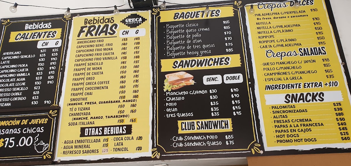 Greca Coffee menu board