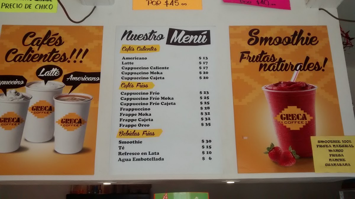 Greca Coffee menu board