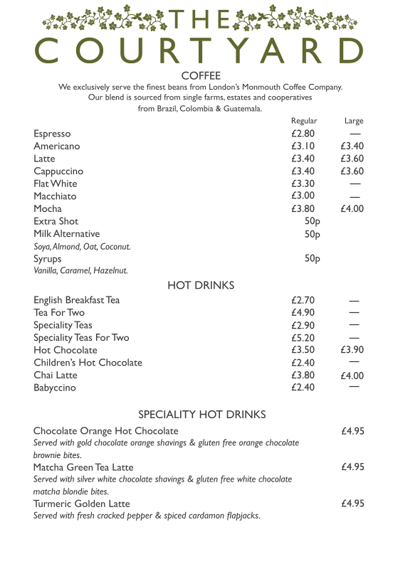 The Courtyard menu board
