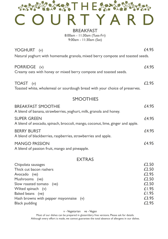 The Courtyard menu board