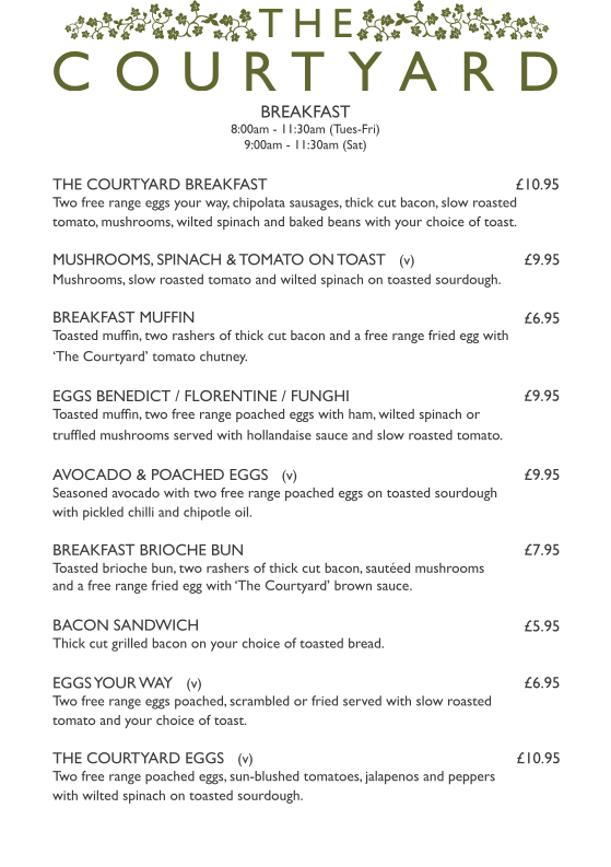 The Courtyard menu board