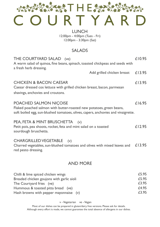 The Courtyard menu board