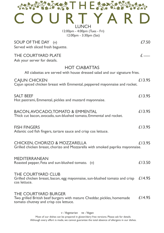 The Courtyard menu board