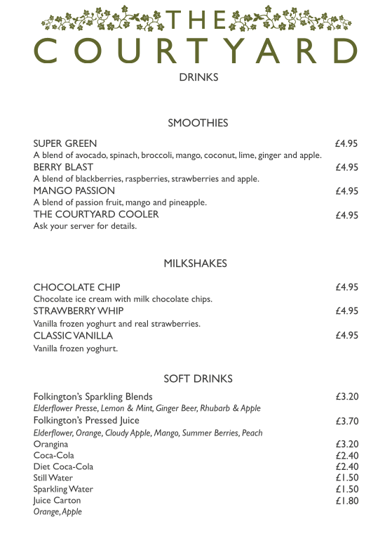 The Courtyard menu board