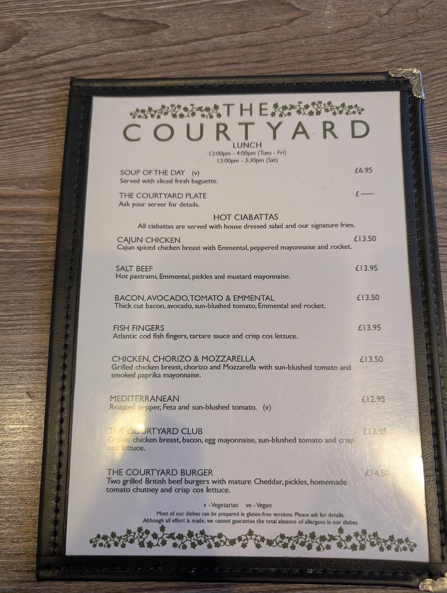 The Courtyard menu board
