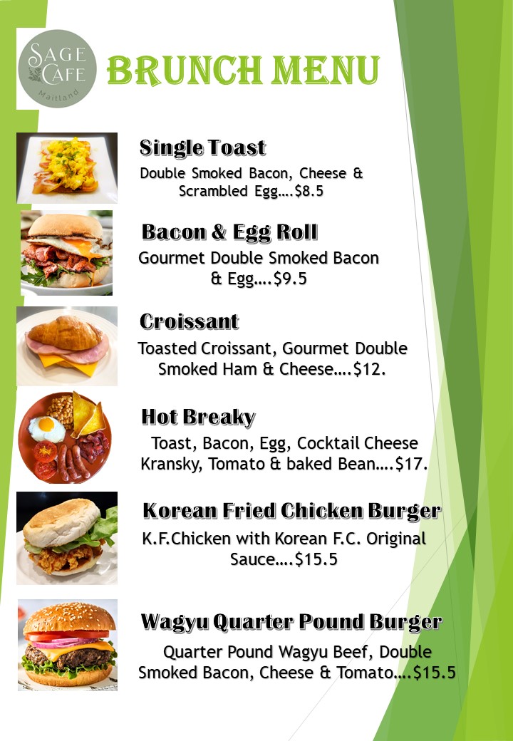 Sage Cafe Maitland menu board