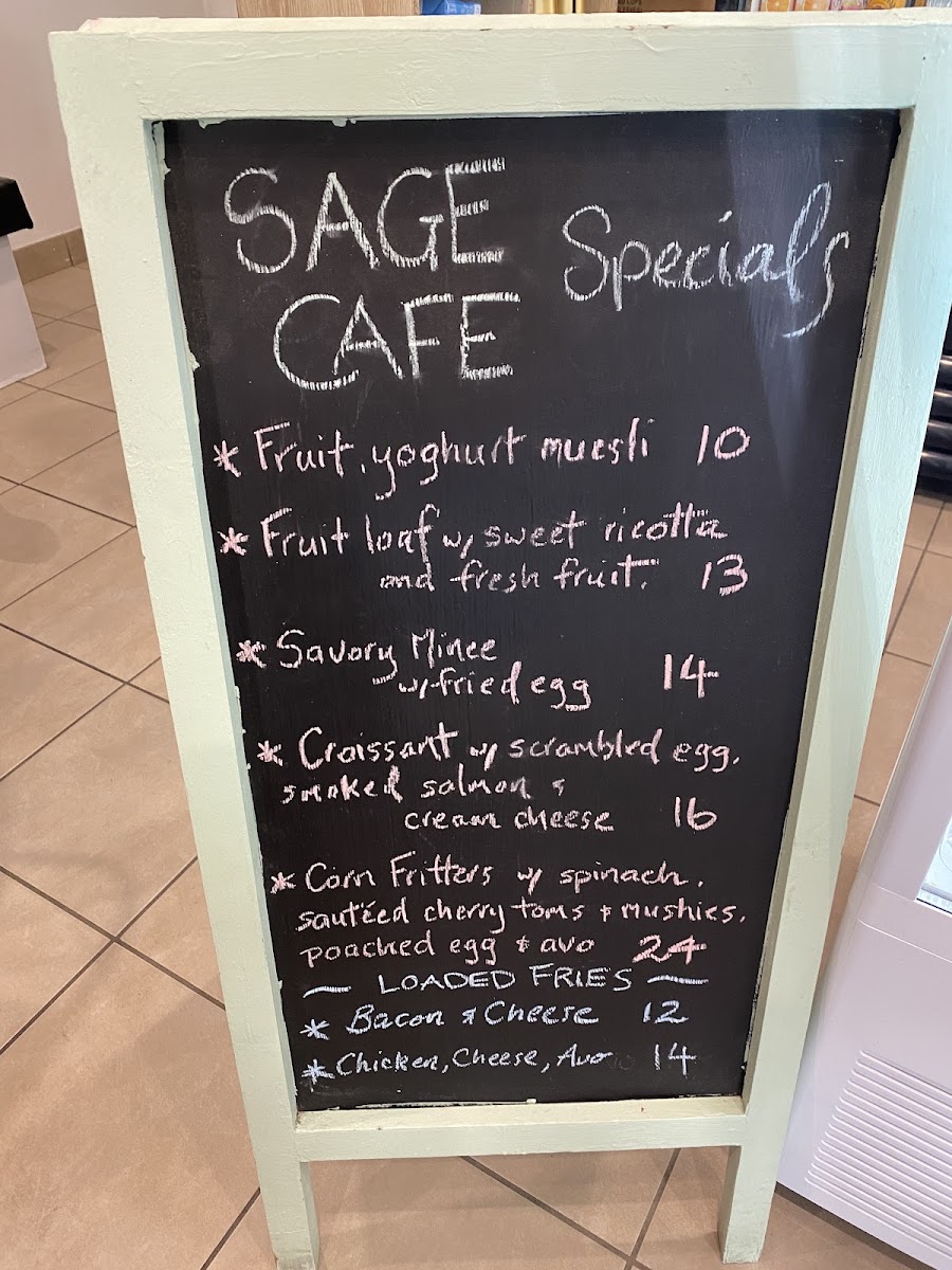 Sage Cafe Maitland menu board