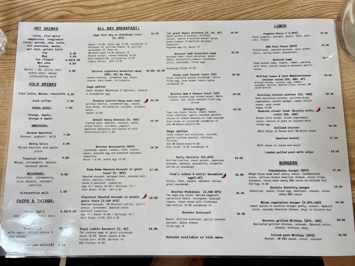 Cafe Brontos menu board