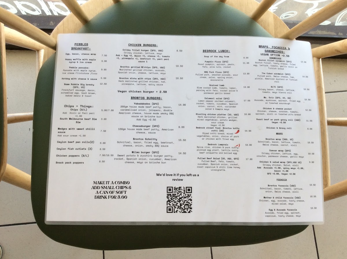 Cafe Brontos menu board