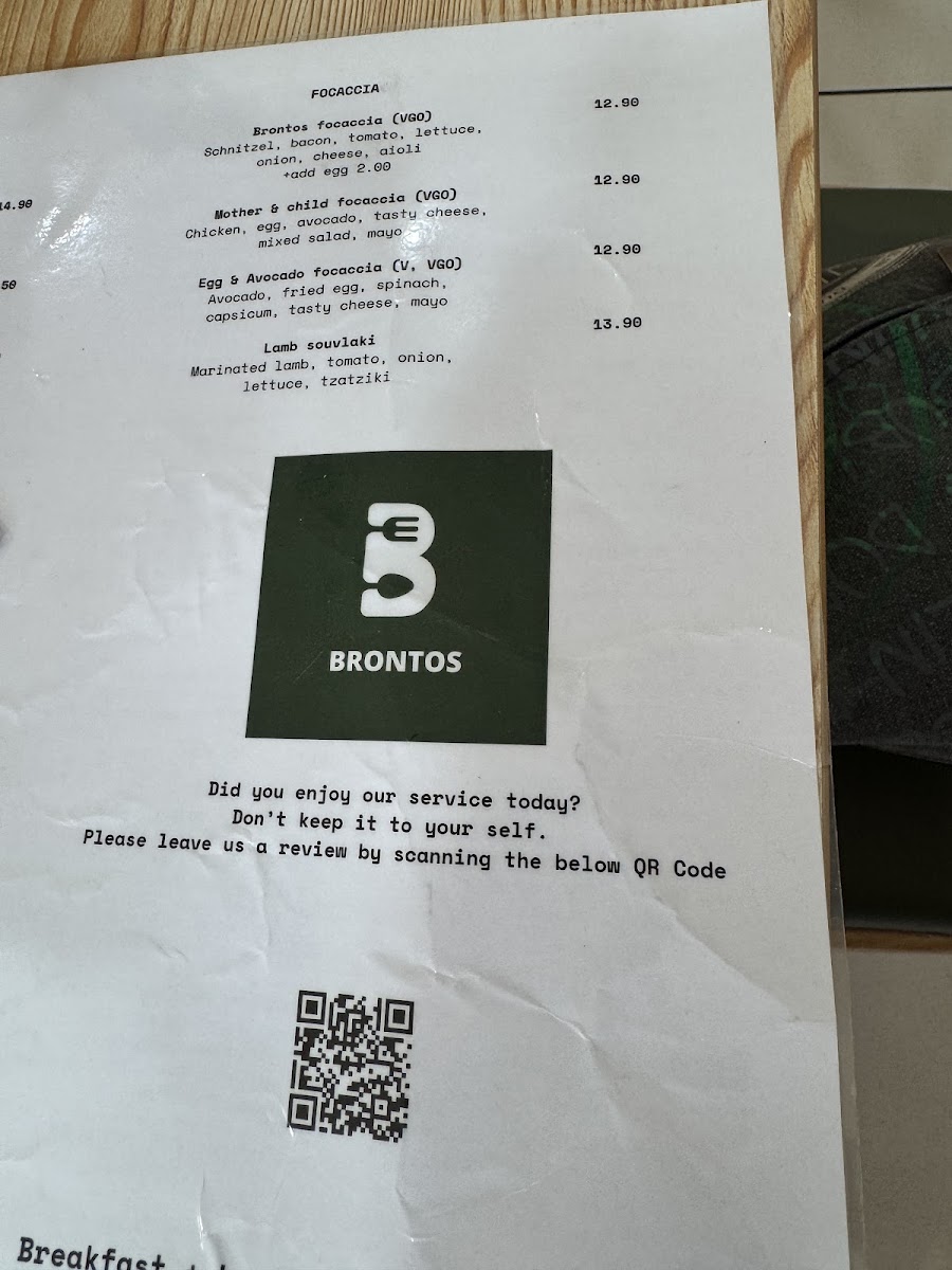 Cafe Brontos menu board
