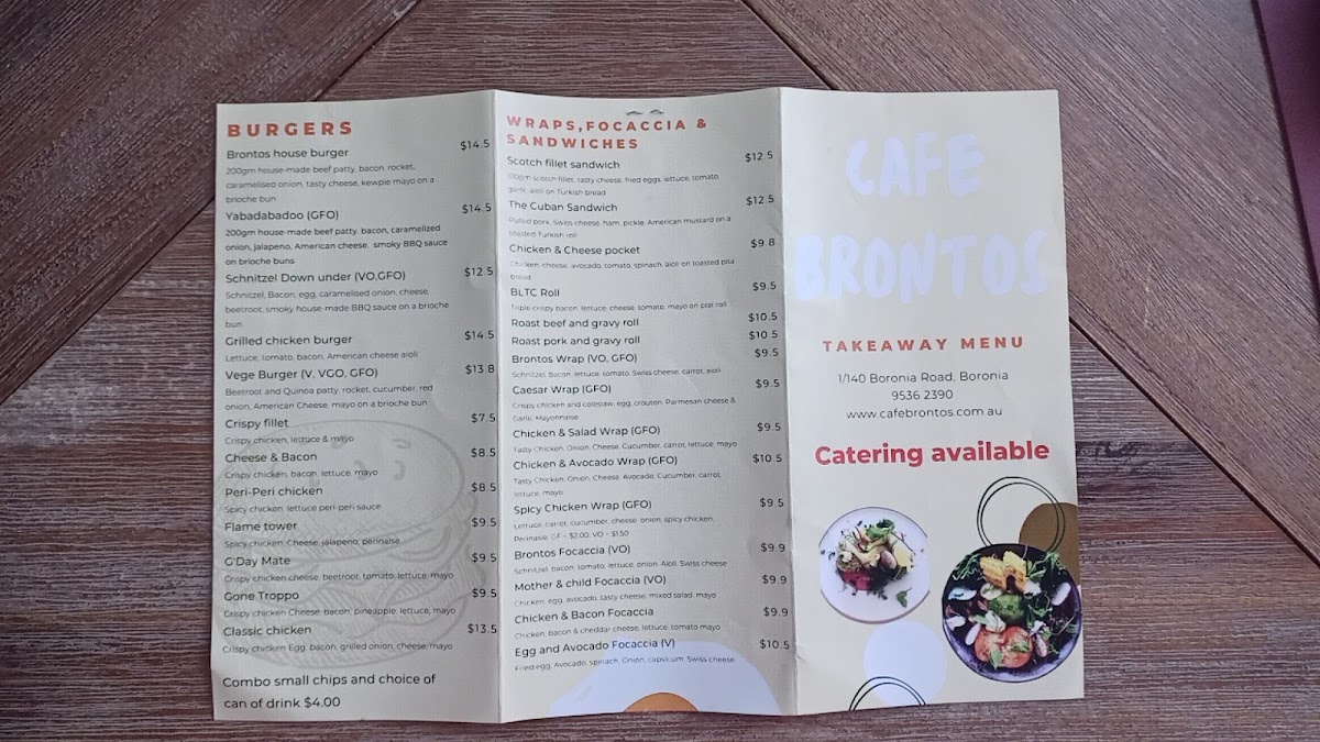 Cafe Brontos menu board