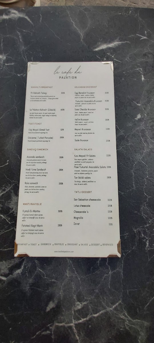 Le Cafe Du Palation menu board